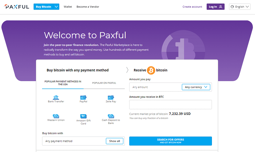 Paxful Homepage Marketplace Dashboard