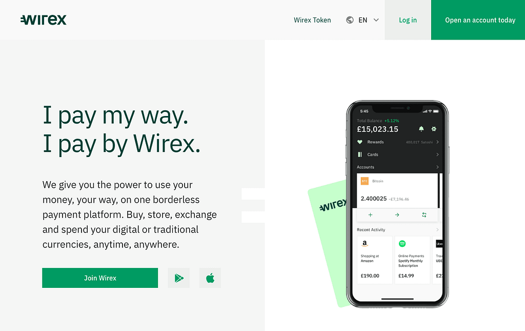 Wirex App Homepage