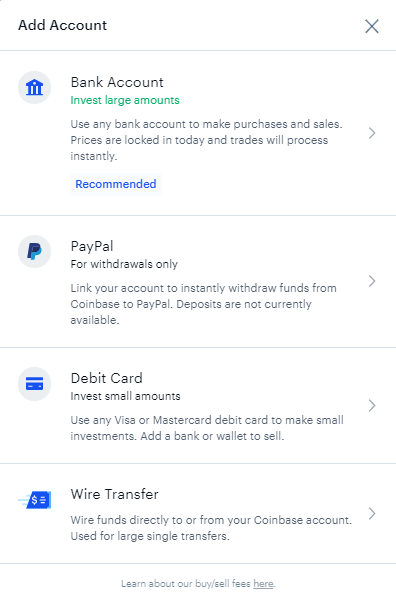 Coinbase - Add A Payment Method