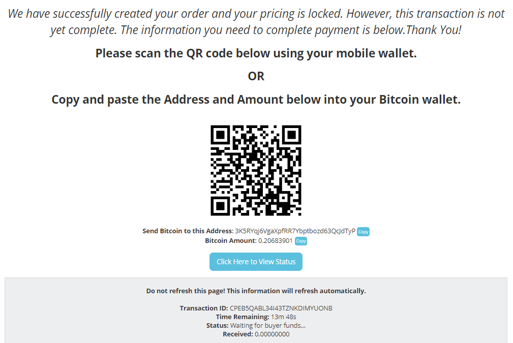 Money Metals Exchange - Send Bitcoin To Complete Payment