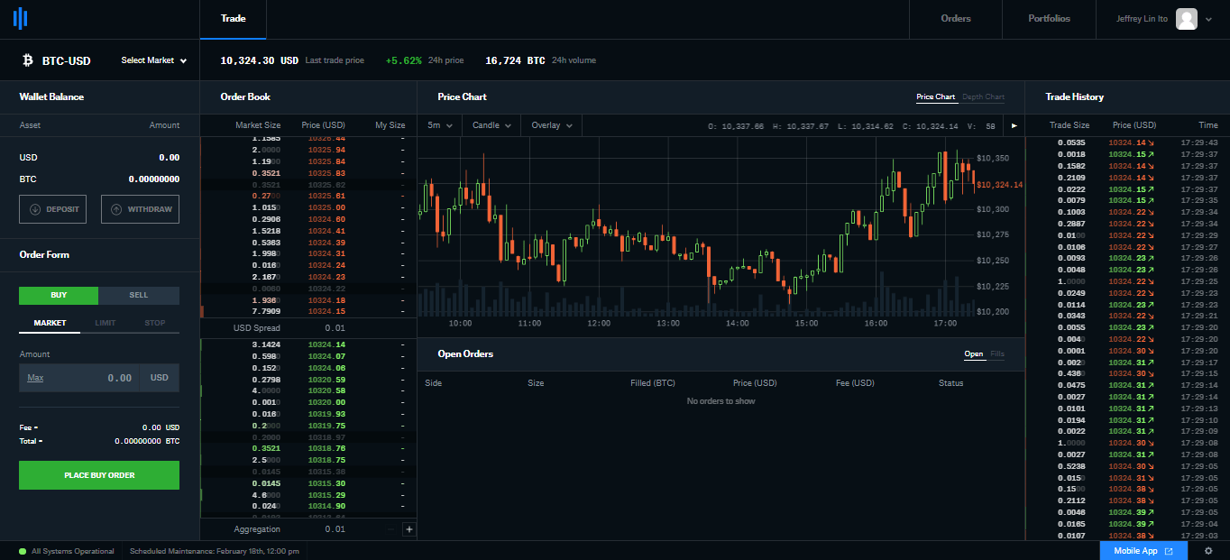 Coinbase Pro Trading Dashboard